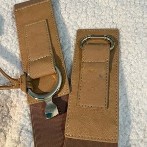 Vintage Stretch Tan Leather Belt with Silver Buckle & Tassels